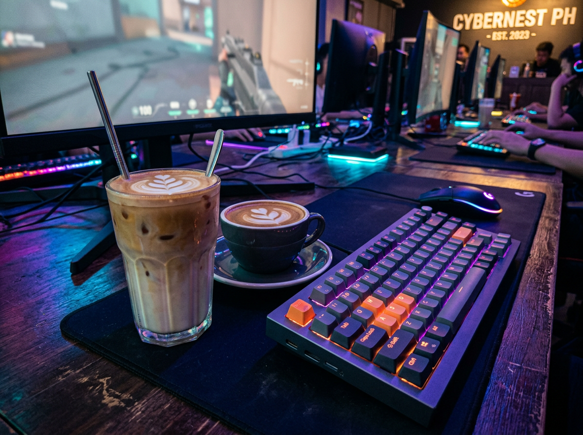 Specialty coffee and iced latte at Delqari games cafe